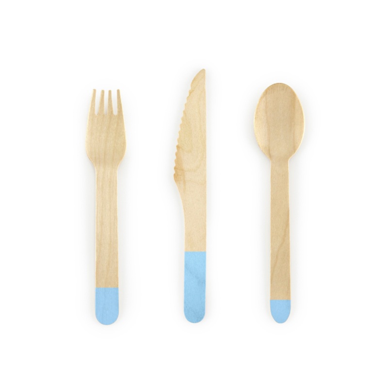LIGHT BLUE WOODEN CUTLERY SET