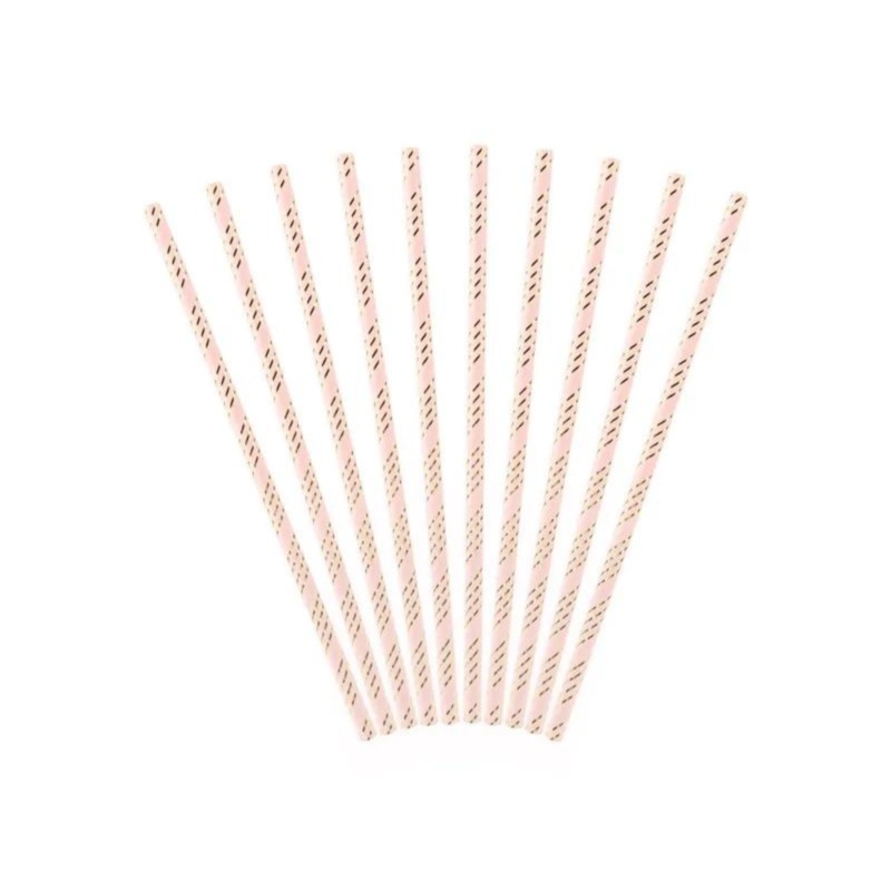 LIGHT PINK AND GOLD STRIPED PAPER STRAWS
