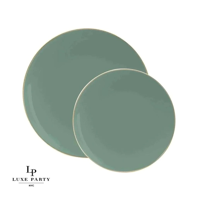 SAGE GREEN & GOLD REUSABLE DESSERT PLATES