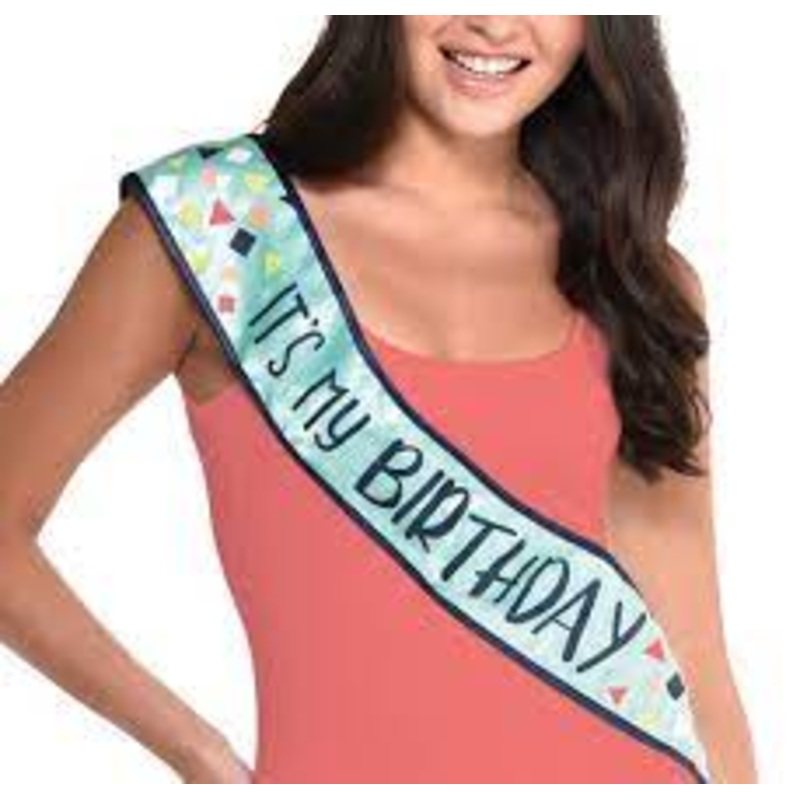 LIGHT UP AQUA MINT COLORED BIRTHDAY SASH