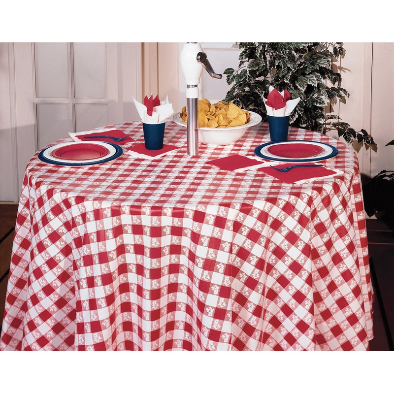 RED GINGHAM ROUND TABLE COVER