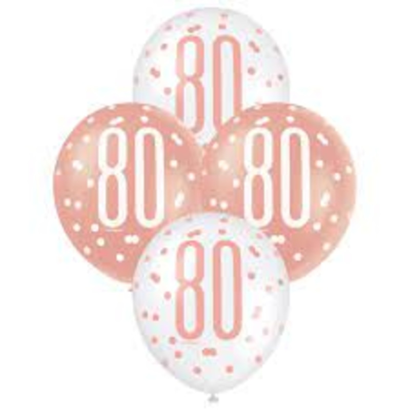 Rose Gold Glitz And Glam 80th Birthday Latex Balloons