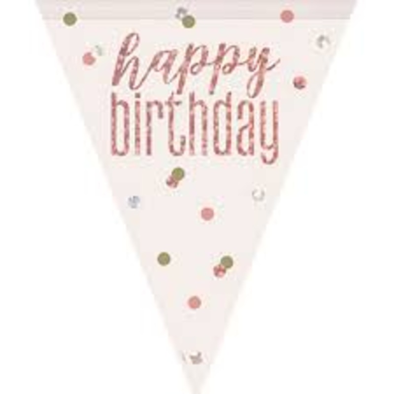 Rose Gold Glitz And Glam Birthday Mylar Pennant Banner