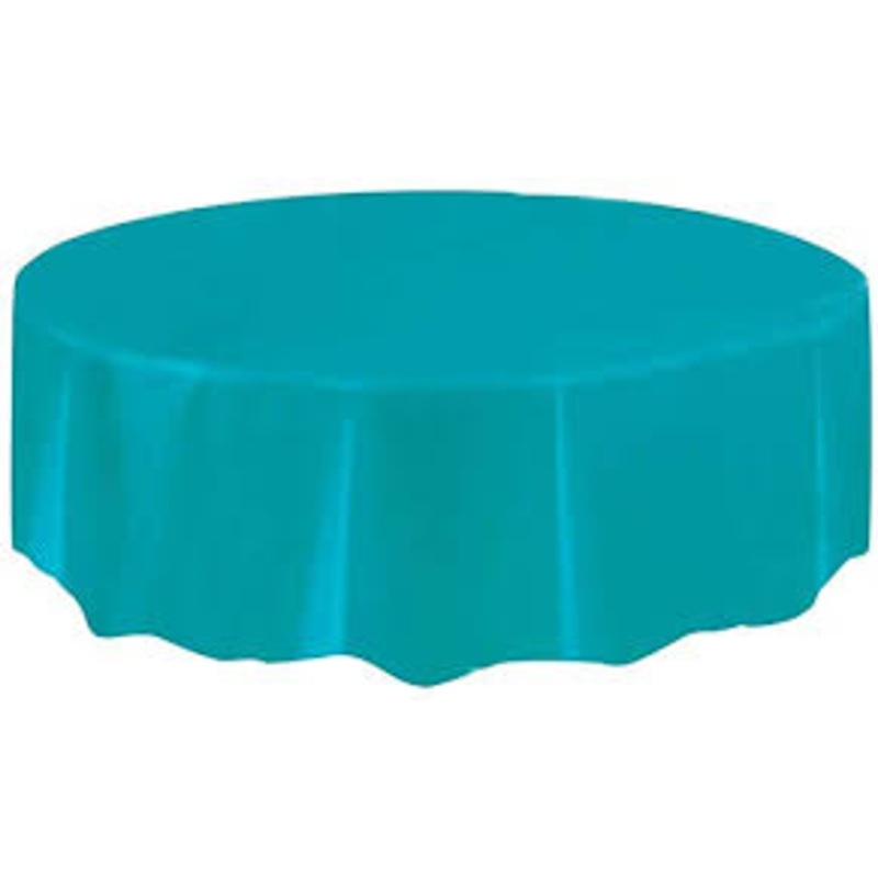 Teal 84" Round Plastic Table Cover