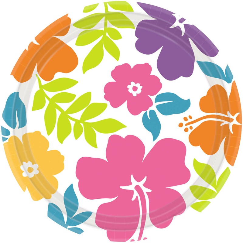WHITE HIBISCUS 9" PAPER PLATES