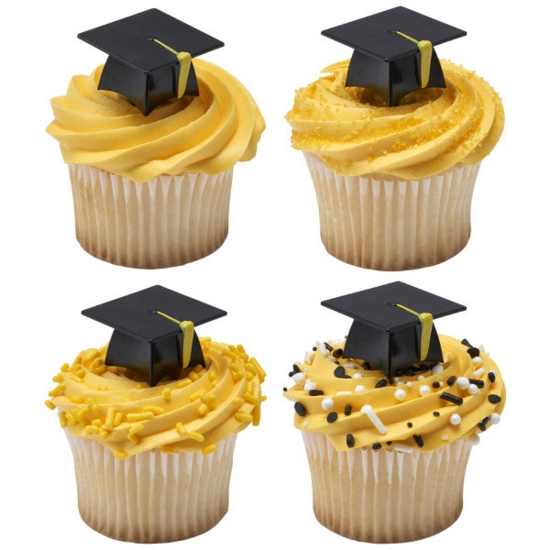 3D Graduation Hat Cupcake Picks - Black