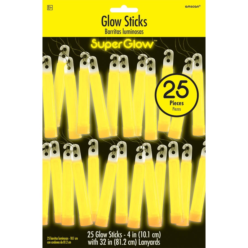 4" YELLOW GLOW STICKS 25 PACK