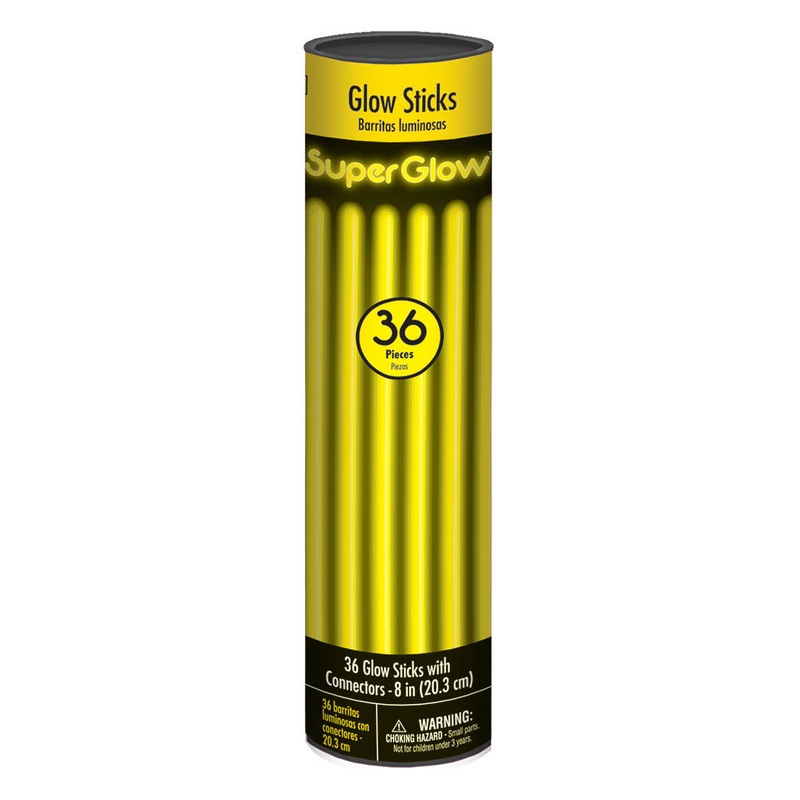 8" YELLOW GLOW STICKS 36 PACK