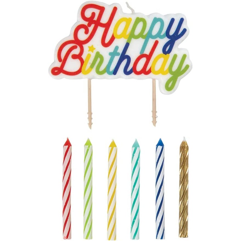 MULTICOLOR BIRTHDAY CANDLES WITH HAPPY BIRTHDAY PICK
