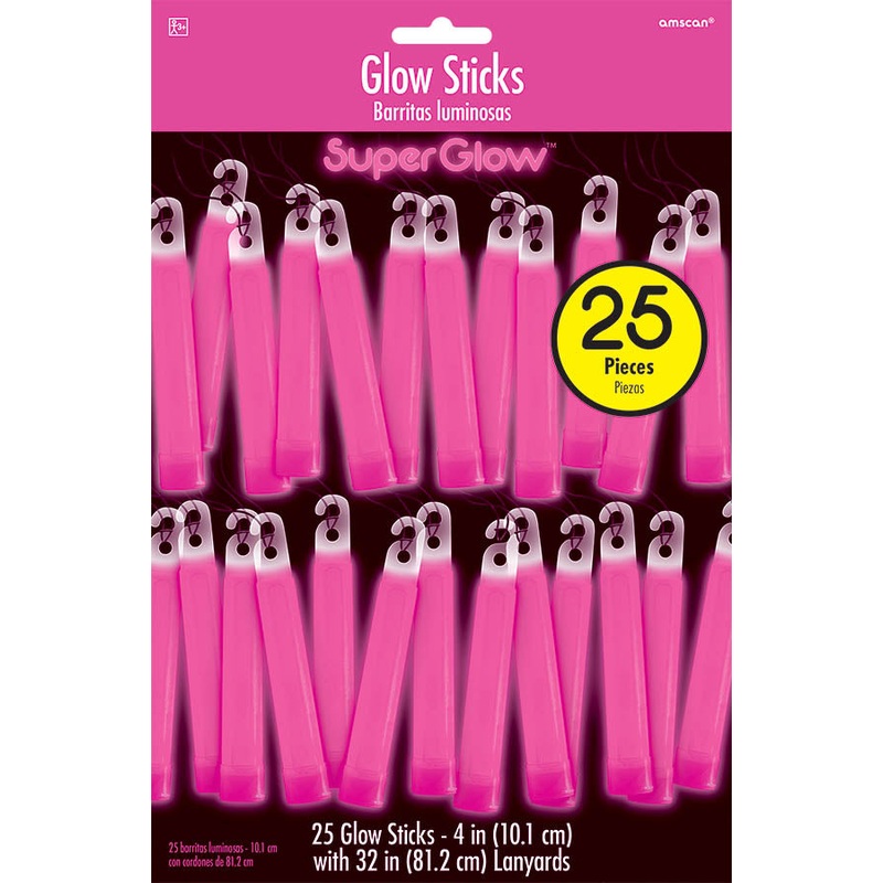 4" PINK GLOW STICKS 25 PACK