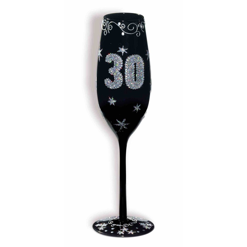 Black "30" Champagne Fluted Glass