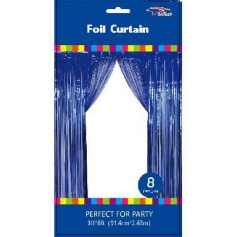 ROYAL BLUE METALLIC FRINGE BACKDROP CURTAIN