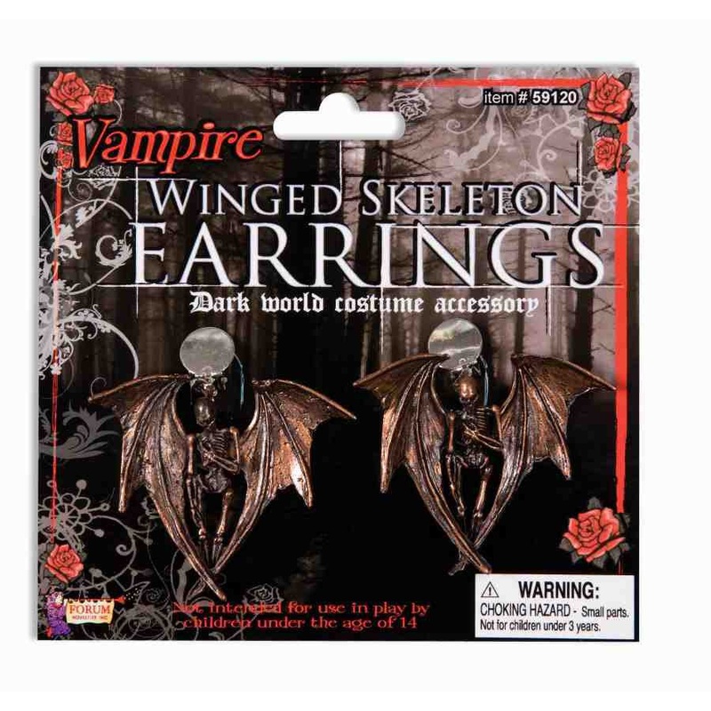 Winged Skeleton Clip-On Earrings