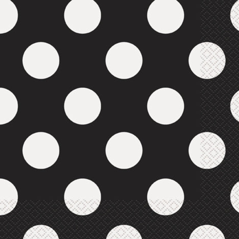 POLKA DOT NAPKINS BLACK LUNCHEON   16PCS/PK