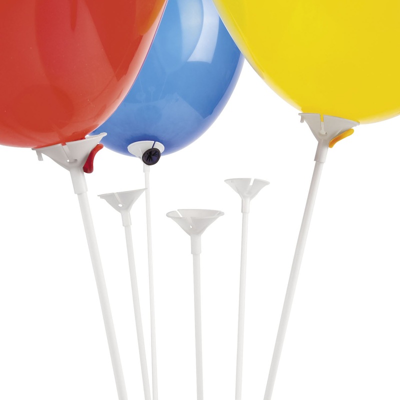 WHITE BALLOON STICKS  W/CUP