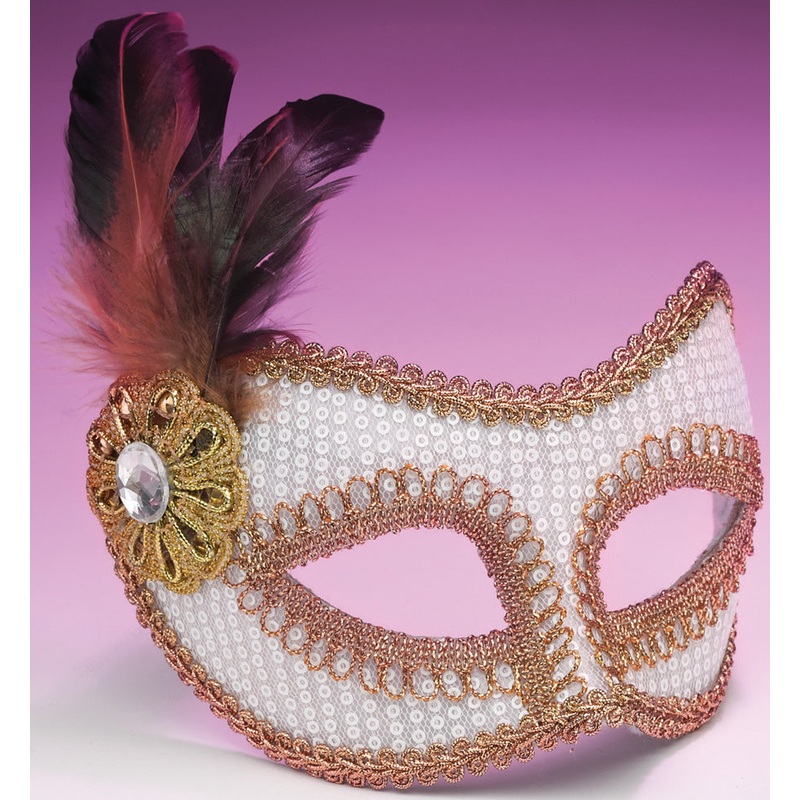 Mask Venetian Gold/White w/Feathers