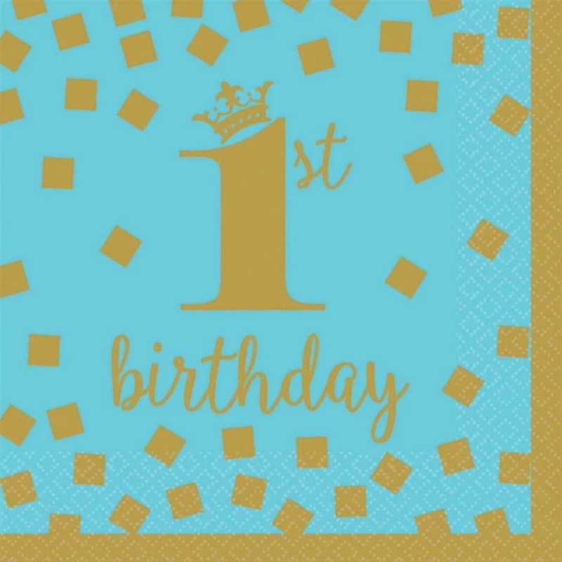 1st Birthday Gold/Blue Beverage Napkin 16CT