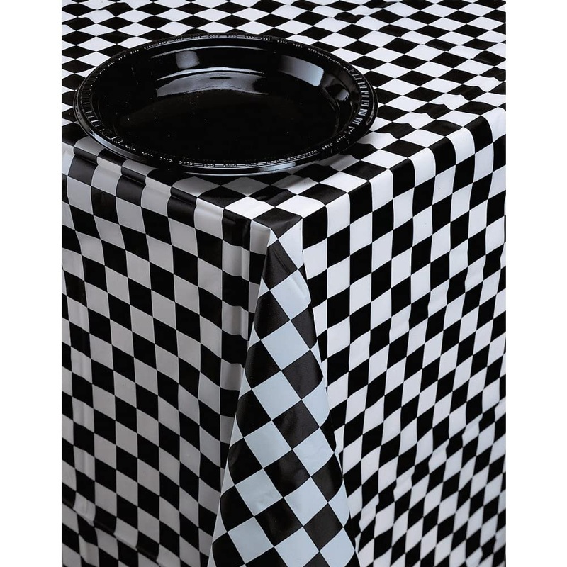 Plastic Table Cover Checkered B/W 54"X108"