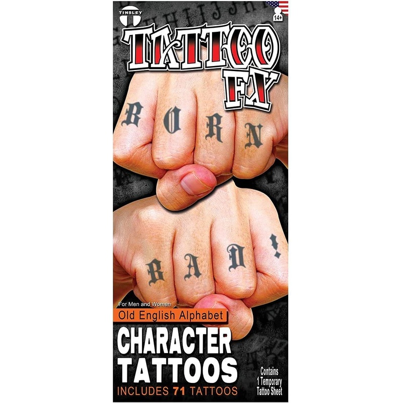 Tinsley Transfers Old English Alphabet Knuckle Tattoos